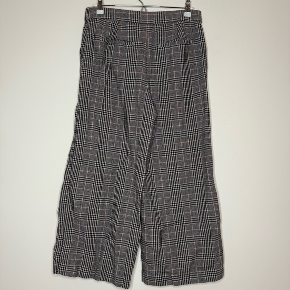 LOFT Dark Academia Plaid Linen Blend Neutral Wide Leg Cropped Dress Slacks Pants - Picture 7 of 9